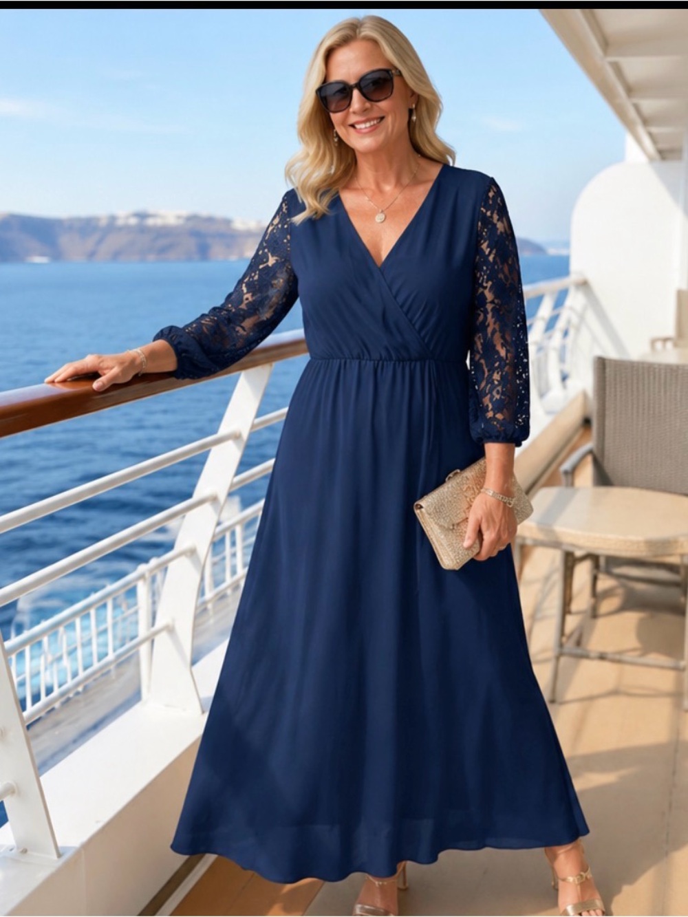 Title: BloomChic Navy Lace Sleeve Wrap Maxi Dress — Size 18/20